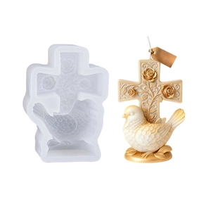 Molde de silicona para velas de cruz paloma rosa y adornos de piedra de aromaterapia DIY