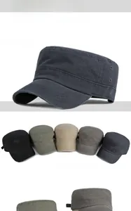 Detail of washed cotton flat top military cap showing metal air vents and 5 color options