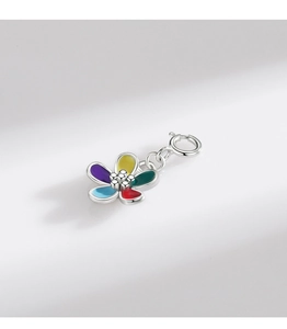 Macro shot of S925 silver colorful enamel flower pendant with secure spring clasp detail