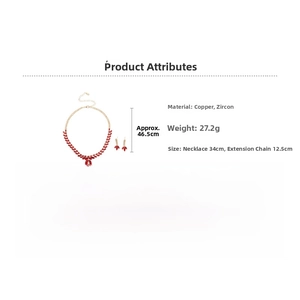 Detailed specs for zircon wheat tassel necklace set with dimensions and copper material info