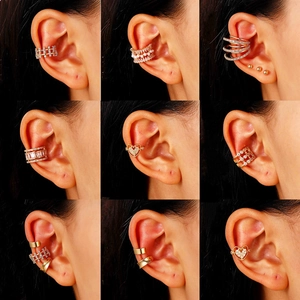 Copper Cubic Zirconia Heart Shape Ear Cuffs Non Pierced Multilayer Love Letter Faux Artificial Pearl Clip On Earrings For Women