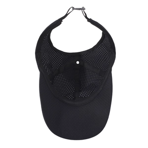 Breathable black ponytail baseball cap with adjustable drawstring and mesh vent design