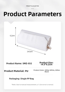 Specifications of portable PU jewelry organizer roll in glitter white and black colors