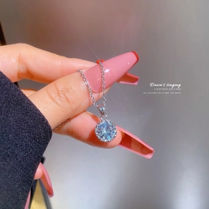 Minimalist silver titanium steel necklace with a sparkling round zircon solitaire pendant