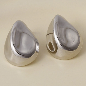 Detailed macro view of 304 stainless steel teardrop earrings with a polished silver finish