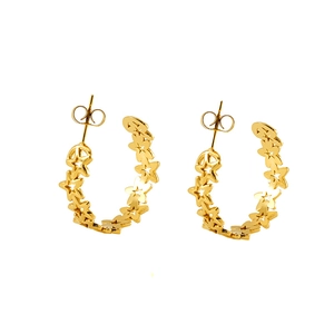 Polished gold hollow star hoop earrings for women featuring a stylish C-shaped design