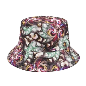 Reversible Bucket Hat Polyester Fractal Print Sun Protection Outdoor Summer Sunshade For Men Women