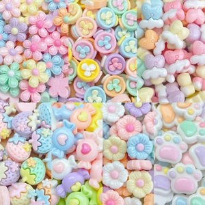 Mini macaron resin charms set with cute flower, heart, and strawberry shapes for DIY crafts