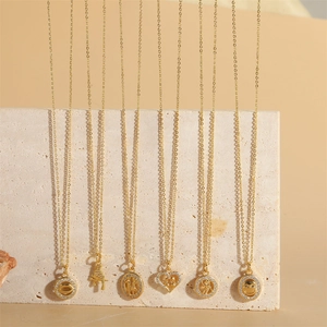 French vintage style 14K gold plated necklaces with heart and smiley face pendants