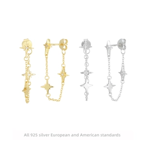 S925 Sterling Silver Star Tassel Earrings For Women Fashion Rhinestone Starry Sky Dangle Earrings Elegant Jewelry Gift