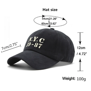 Casquette de baseball NYC 19-87 en coton brodé noir avec taille réglable et bord de 7cm
