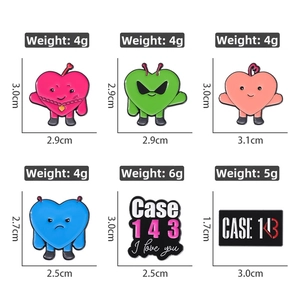 Detailed grid view showing dimensions and weight of enamel heart lapel pins