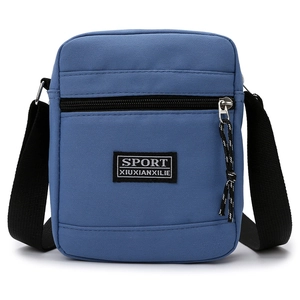 Blue mini canvas crossbody bag for men with nylon strap and sport logo detail