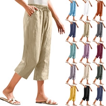 Women's linen drawstring wide-leg pants available in sixteen versatile color options