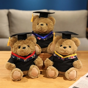 Graduation Teddy Bear Plush Toy Wearing Academic Gown Bachelor Cap Tassel Commemorative Souvenir Gift Brown Stuffed Animal