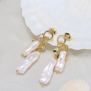 Baroque freshwater pearl earrings with 14K gold plating on 925 sterling silver hooks