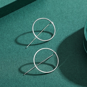Minimalist s925 silver geometric stud earrings featuring round hoops and vertical bars