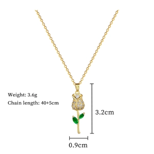 Detailed specs of rose pendant necklace with weight 3.6g and size 3.2cm by 0.9cm