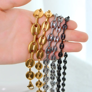 Hip hop coffee bean link necklace set in gold silver and black stainless steel
