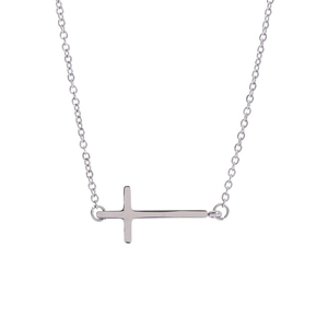 Minimalist silver stainless steel necklace with horizontal cross pendant on cable chain