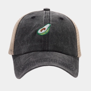 Vintage dark gray baseball cap with avocado embroidery and breathable mesh back