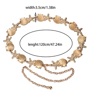 Detail of gold chain belt with shells, starfish and pearls, width 3.5cm length 120cm