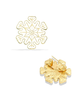 Front and back detail of a golden snowflake brooch with polished metallic finish
