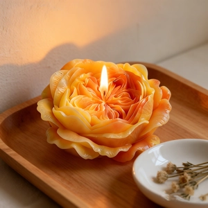 Stereo Austin rose silicone mold for DIY candles featuring a burning flower design