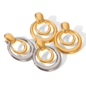 Minimalist double-layered stainless steel hoop earrings in gold and silver finish