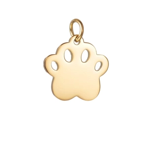 Vue détaillée d'un pendentif patte doré en acier au titane pour chiens et chats de compagnie