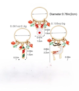 Detailed chart showing weight and dimensions of three alloy Christmas rings with deer charms