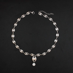 Silver coffee bean chain necklace with zircon pendant in minimalist punk hip hop style
