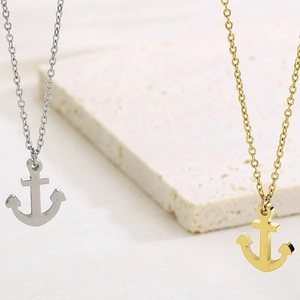 Titanium steel anchor pendant necklace set in silver and gold finish for men and women