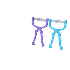 Manual facial hair remover spring with purple and blue plastic handles for women