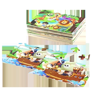 24-piece wooden kids puzzle featuring zoo animals and pirate ship themes for early learning