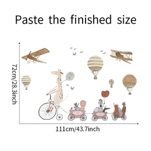Detail showing cartoon animal wall stickers with dimensions 111cm x 72cm for nursery decor