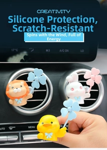 Cartoon animal air vent clips featuring lions and ducks with rotating clover windmills