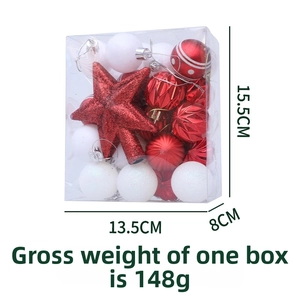 Red and white Christmas ornament set in transparent box with dimensions 15.5x13.5x8cm