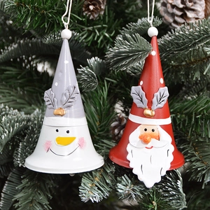 Cloches De Noël Ornements Métal Peint Père Noël Bonhomme De Neige Pour Arbre Décoration Suspendue De Table Festive