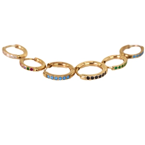 Chic 14K gold plated stainless steel hoop earrings with colorful zircon micro-inlay