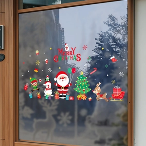 Christmas Santa and Snowman static glass window decals for festive holiday scene decoration