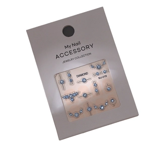 Luxury 3D nail art sticker MJ-019 with light blue K9 crystals and silver metallic beads