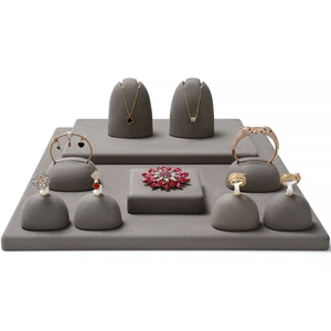 Dark grey premium microfiber jewelry display set for rings necklaces and earrings