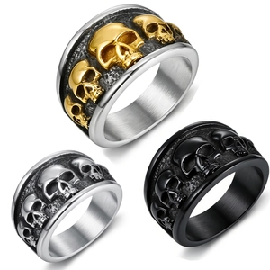Skull Ring Stainless Steel Punk Gothic Nordic Skeleton Band Vintage Wide Jewelry For Men Women