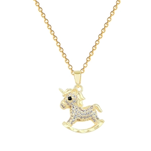 Elegant gold unicorn necklace featuring sparkling micro-pave crystals on a cross chain