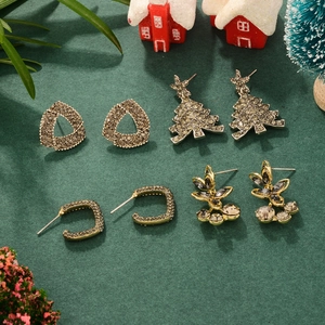 Vintage Rhinestone Christmas Tree Geometric Earrings For Women Alloy Jewelry With 925 Sterling Silver Earring Post