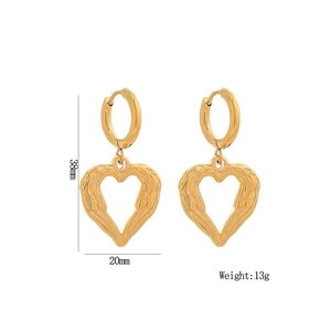 Boucles d'oreilles ailes de cœur creuses en acier inoxydable plaqué or 18 carats