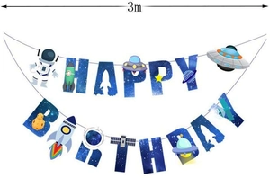 Space astronaut happy birthday banner decoration for boys party 3m length