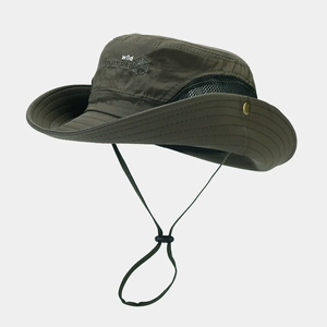 Breitkrempiger armee-grüner Outdoor Sonnenhut mit Mesh-Gewebe und verstellbarem Kinnriemen