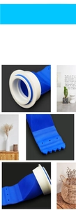 Detail view of blue silicone drain core and white sealing ring for bathroom pipes